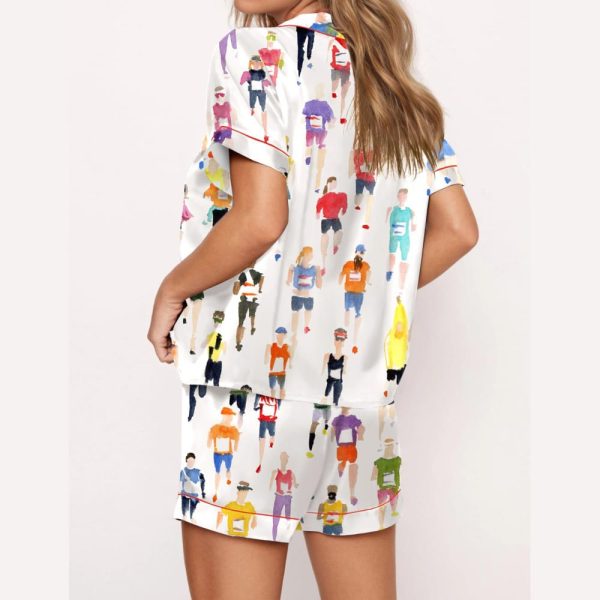 Marathon Runner Watercolor Silky Satin Pajama Set