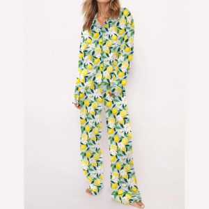 Florida Lemon Silky Satin Pajama Set2