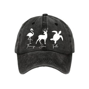 Flamingo Deer Turtle Print Baseball Cap1