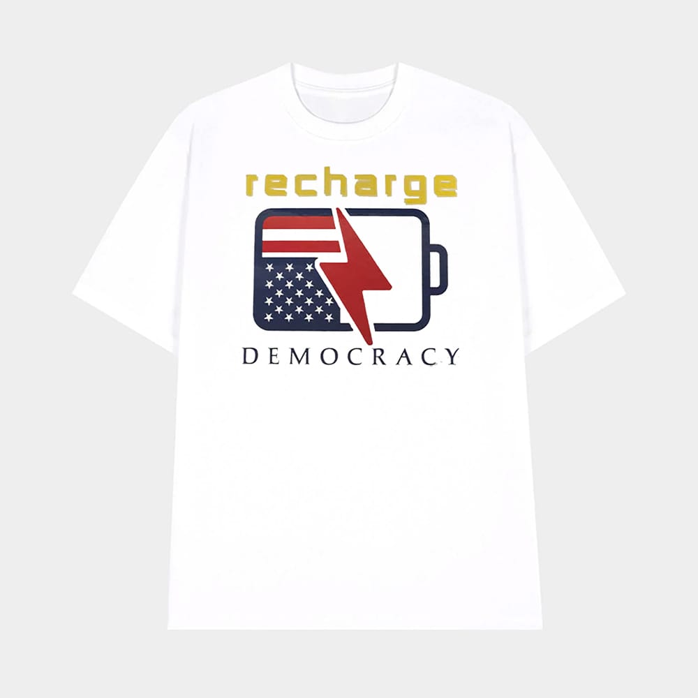 Recharge Democracy Upside Down Flag Battery Shirt 1 Recharge Democracy Upside Down Flag Battery Shirt