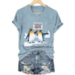 Retro Penguins Against Tariffs Print T-Shirt