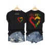 V-Neck Retro Black Women 92% Print T-Shirt