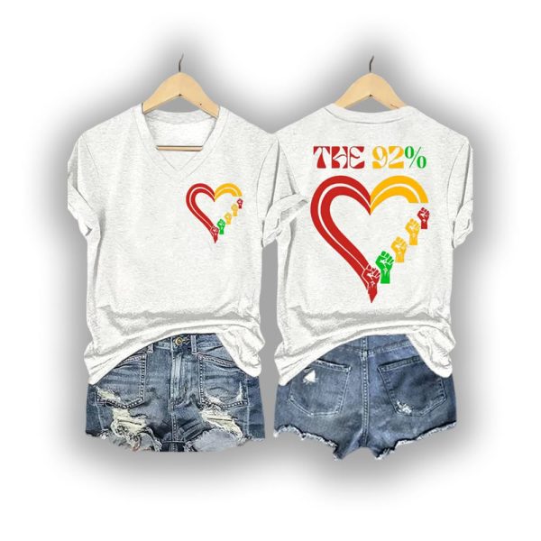 V-Neck Retro Black Women 92% Print T-Shirt