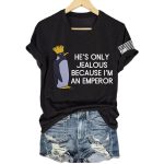 V-Neck Retro Penguins Against Tariffs He's Only Jealous Because I'm An Emperor Print T-Shirt
