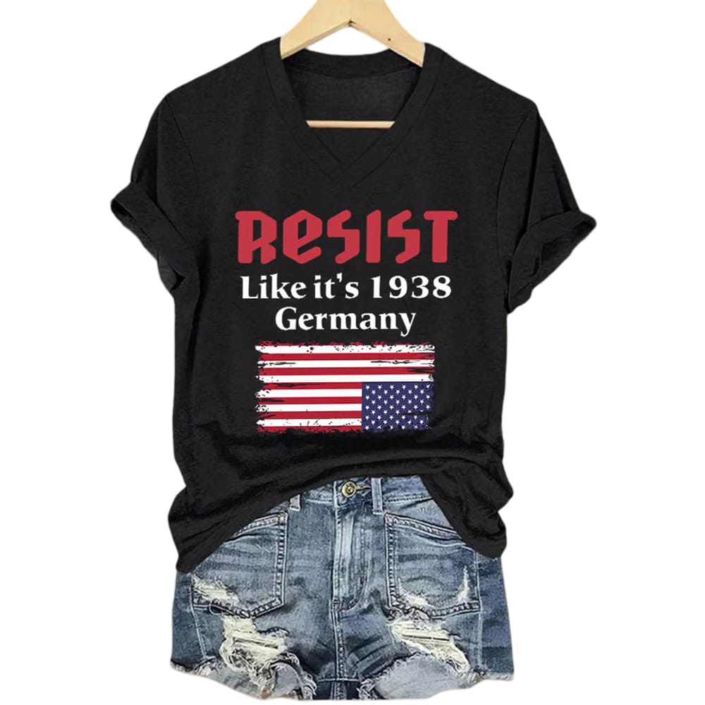 V Neck Retro Resist Like Its 1938 Germany Print T Shirt V-Neck Retro Resist Like It's 1938 Germany Print T-Shirt