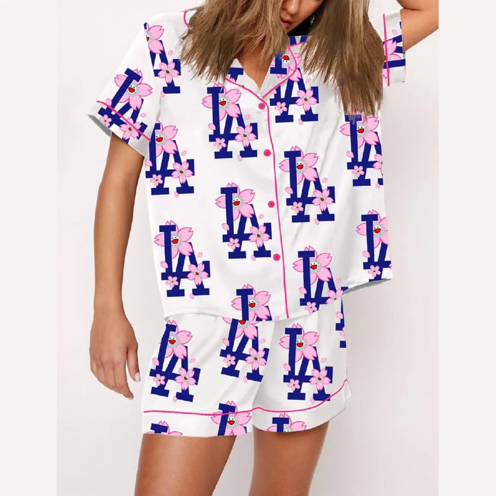 Vintage Dodgers Sakura Bloom Print Pajama Set Vintage Dodgers Sakura Bloom Print Pajama Set