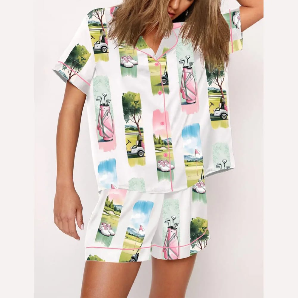 Watercolor Golf Brush Stroke Golf Lover Masters Golf Pajama Set Watercolor Golf Brush Stroke Golf Lover Masters Golf Pajama Set