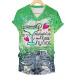 Women's Cinco De Mayo Margaritas And Good Friends Printed Short-Sleeved T-Shirt