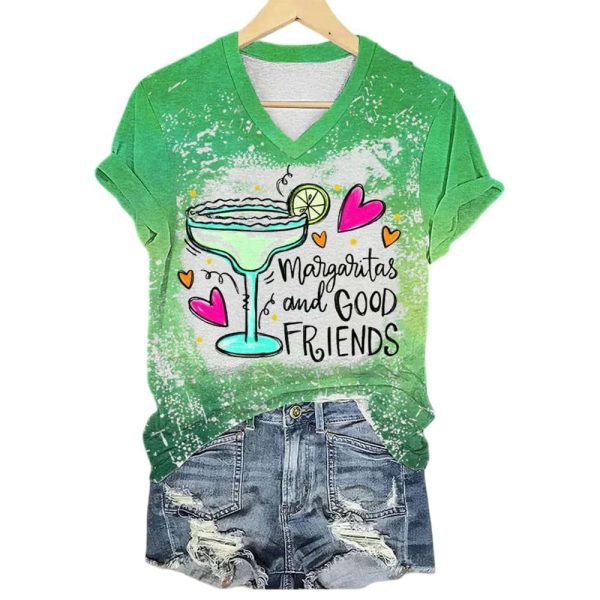 Women’s Cinco De Mayo Margaritas And Good Friends Printed Short-Sleeved T-Shirt