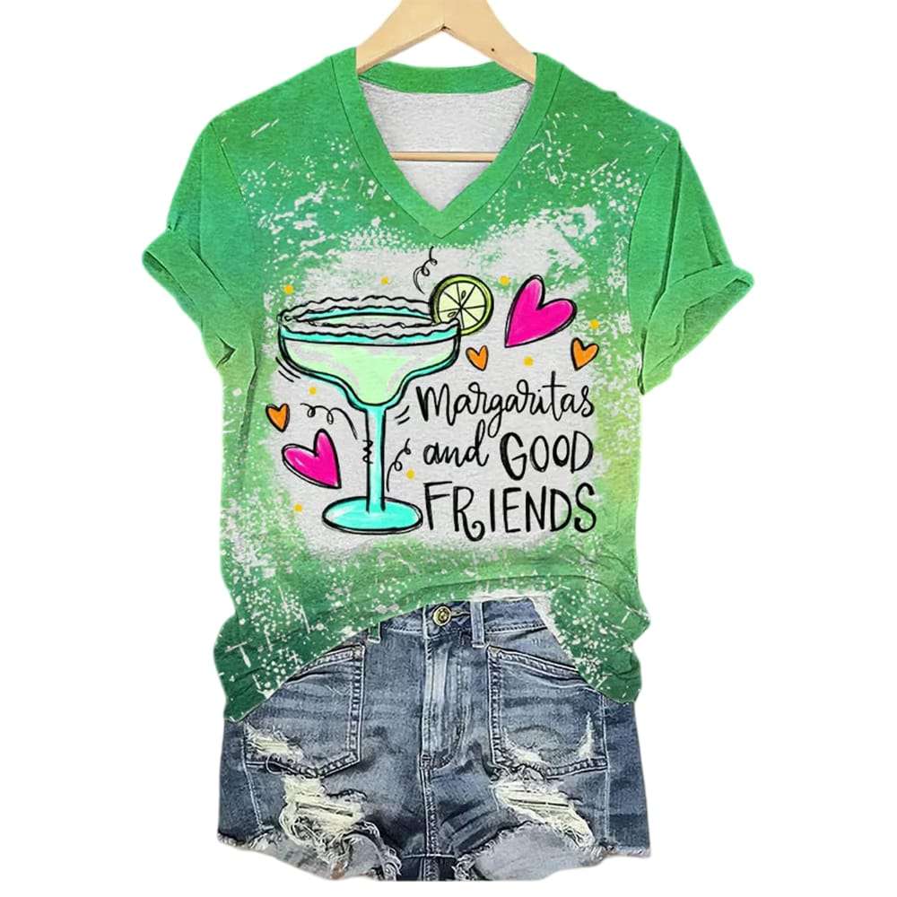 Womens Cinco De Mayo Margaritas And Good Friends Printed Short Sleeved T Shirt Women's Cinco De Mayo Margaritas And Good Friends Printed Short-Sleeved T-Shirt