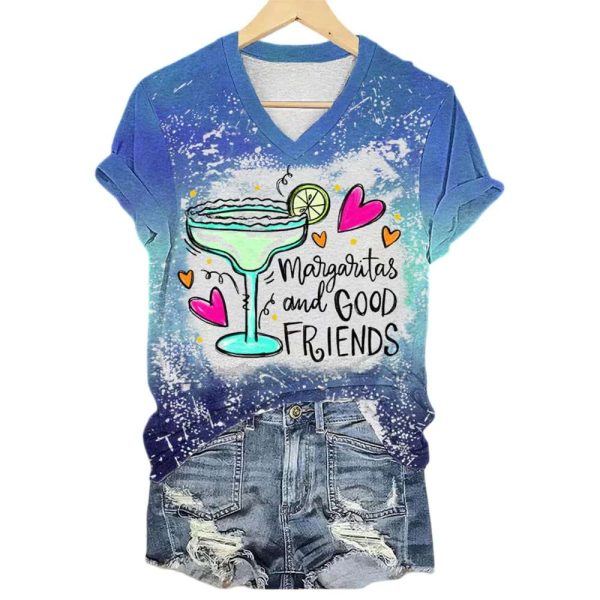 Women’s Cinco De Mayo Margaritas And Good Friends Printed Short-Sleeved T-Shirt