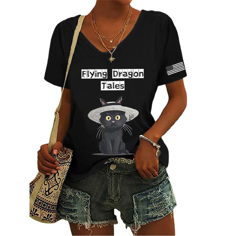 Womens FDT Flying Dragon Tales Printed V Neck T Shirt Women's FDT Flying Dragon Tales Printed V-Neck T-Shirt