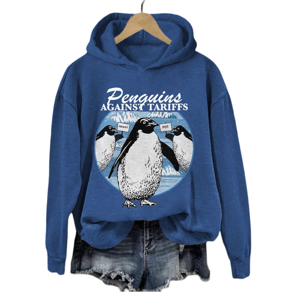 Womens Penguins Against Tariffs Print Sweatshirt Women's Penguins Against Tariffs Print Sweatshirt