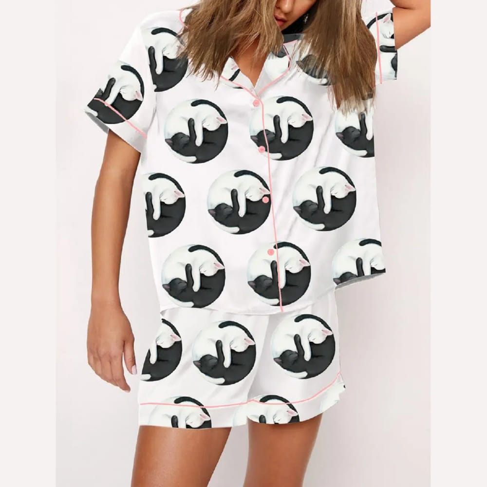 YinYang Cute Cats Print Pajama Set YinYang Cute Cats Print Pajama Set