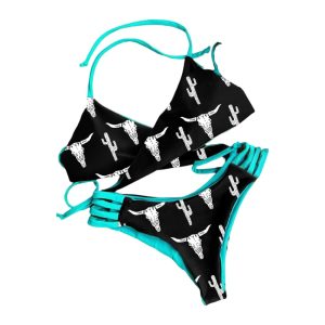Cowgirl Style Graphic Crossover Bikini Set For Women