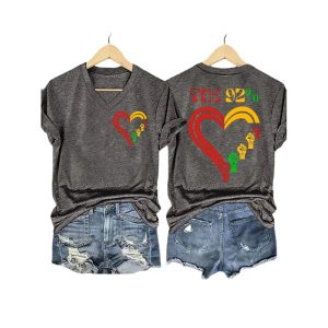 V Neck Retro Black Women 92 Print T Shirt2