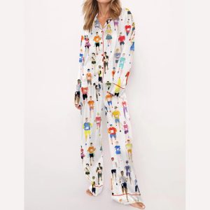 Marathon Runner Watercolor Silky Satin Pajama Set2