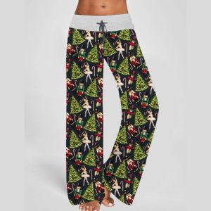Christmas Nutcracker Ballet Contrast Wide Leg Pants For Women