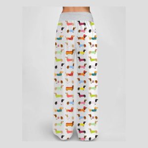 Dachshund Contrast Wide Leg Pants For Women1