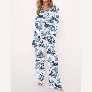 Chinoiserie Dachshund Silky Satin Pajama Set2