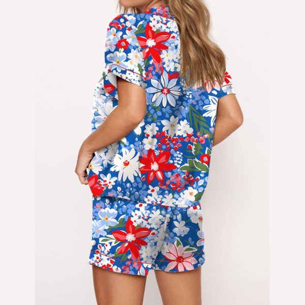 4th Of July Floral Silky Satin Pajama Set