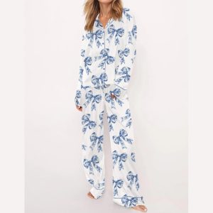 Chinoiserie Bow Silky Satin Pajama Set2