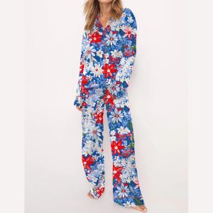 4th Of July Floral Silky Satin Pajama Set2