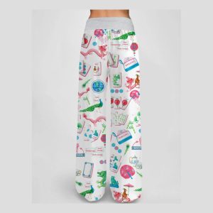 Chinoiserie Mahjong Contrast Wide Leg Pants For Women1