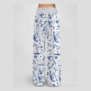 Corgi In Space Contrast Wide Leg Pants For Women1