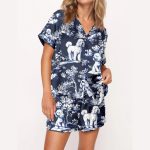 Blue Poodle Dog Silky Satin Pajama Set