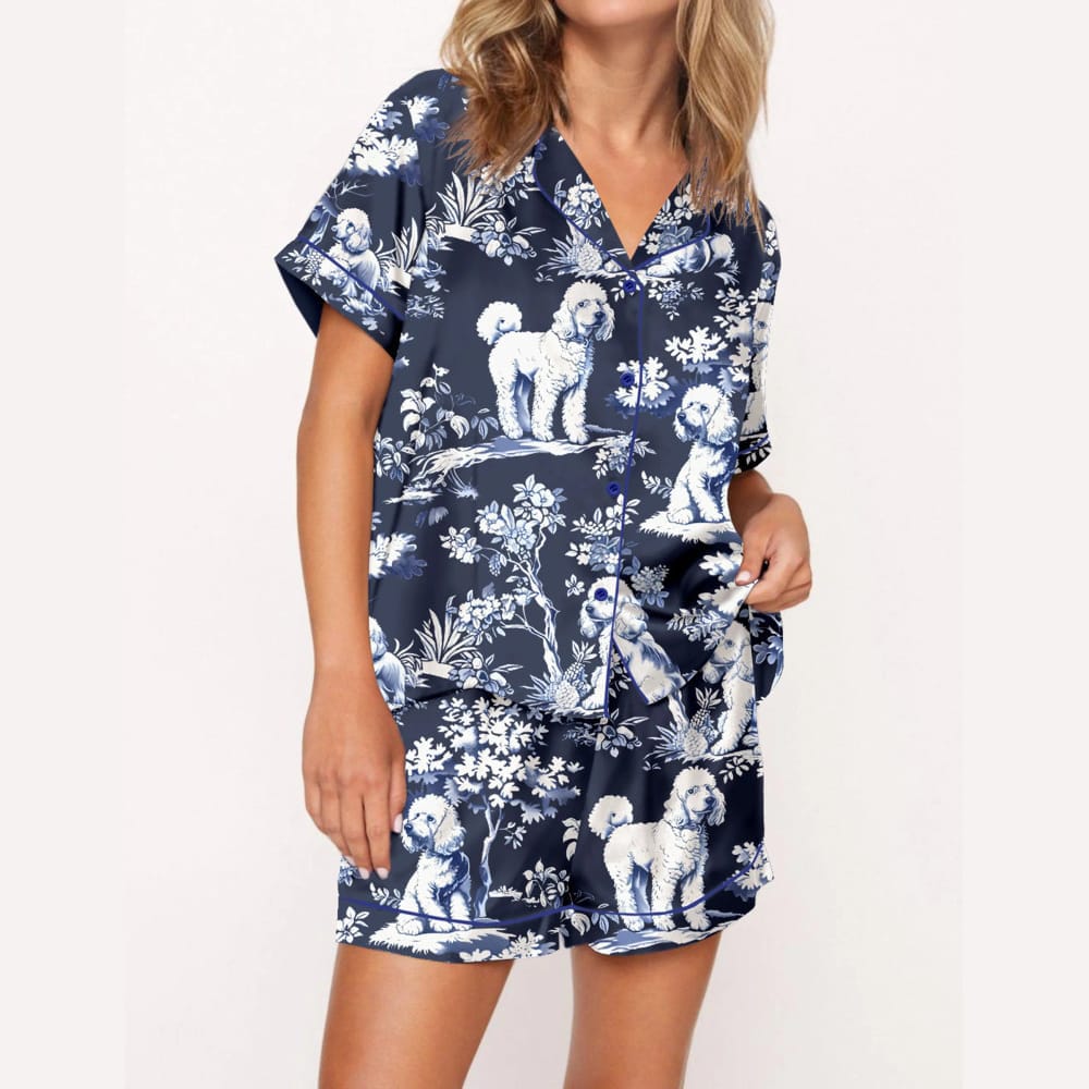 Blue Poodle Dog Silky Satin Pajama Set Blue Poodle Dog Silky Satin Pajama Set