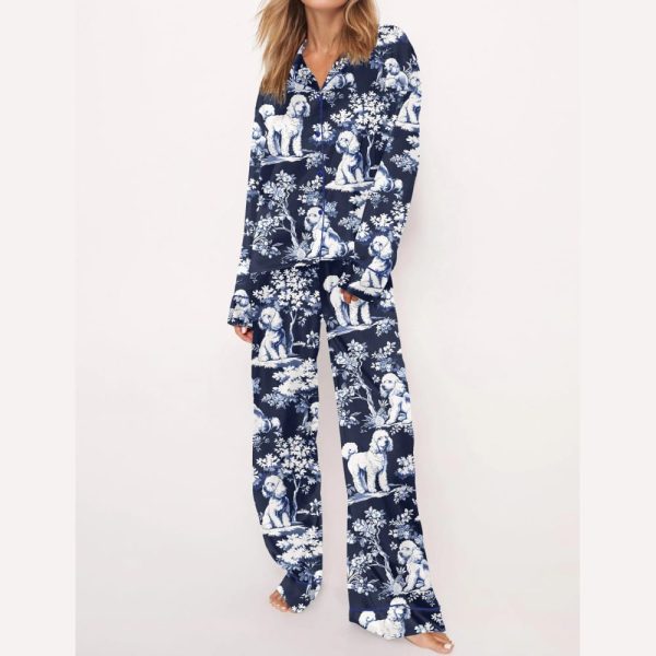 Blue Poodle Dog Silky Satin Pajama Set