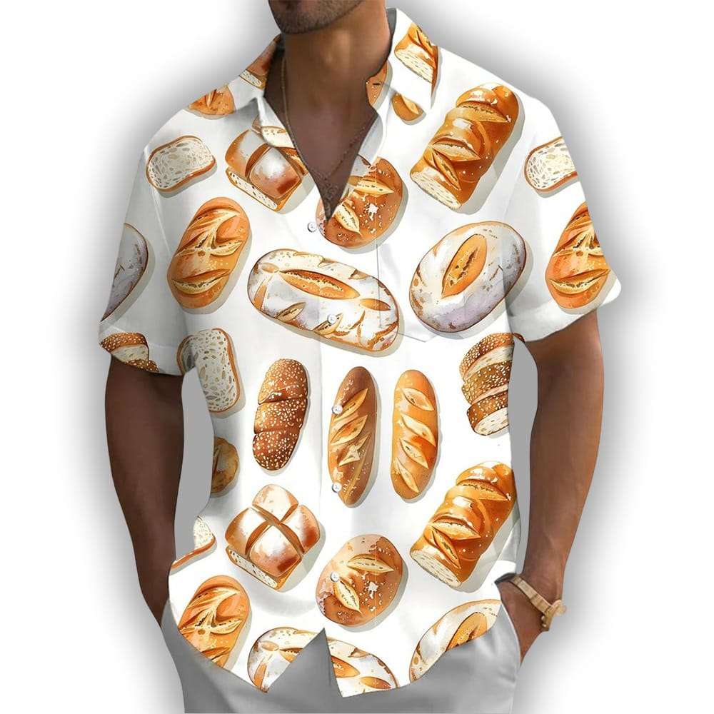 Bread Print Mens Pocket Short Sleeve Shirts Bread Print Men's Pocket Short Sleeve Shirts