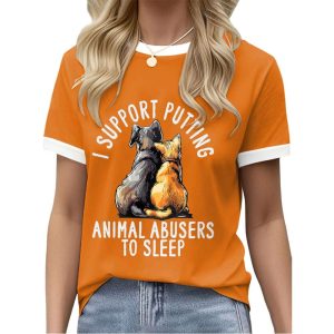 Womens Retro I Support Putting Animal Abusers To Sleep Print Crew Neck T Shirt