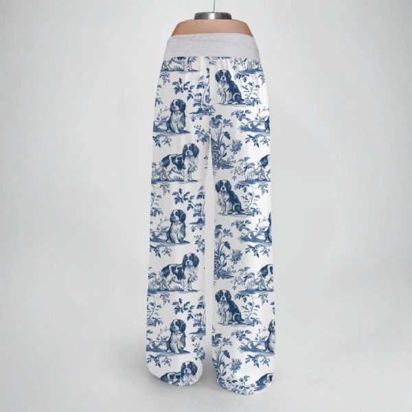 Cavalier King Charles Spaniel Contrast Wide Leg Pants For Women