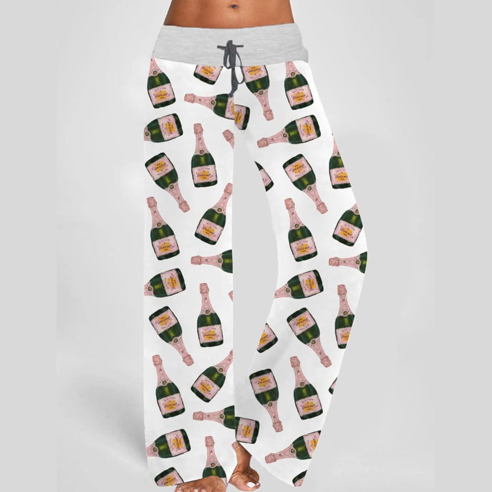 Champagne Bottle Contrast Wide Leg Pants For Women Champagne Bottle Contrast Wide Leg Pants For Women