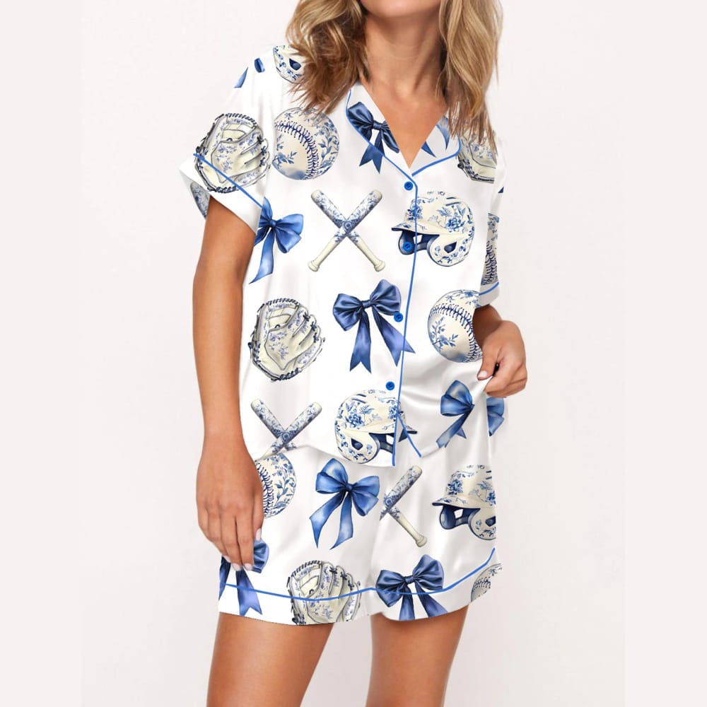 Chinoiserie Baseball Silky Satin Pajama Set Chinoiserie Baseball Silky Satin Pajama Set