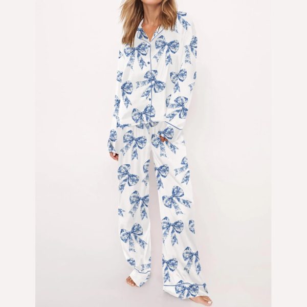 Chinoiserie Bow Silky Satin Pajama Set