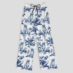 Chinoiserie Golden Retriever Contrast Wide Leg Pants For Women