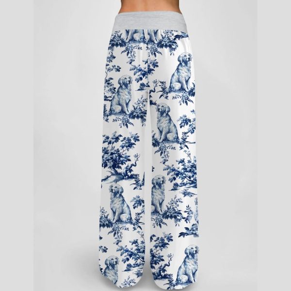 Chinoiserie Golden Retriever Contrast Wide Leg Pants For Women