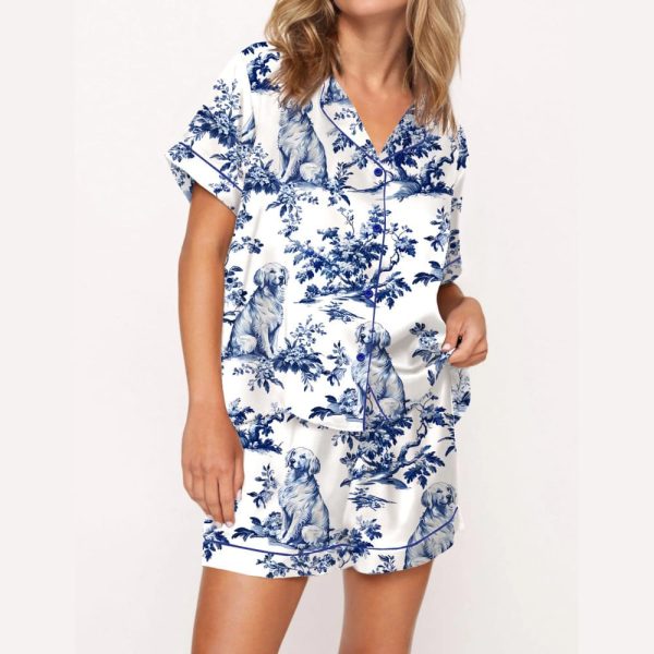 Chinoiserie Golden Retriever Silky Satin Pajama Set