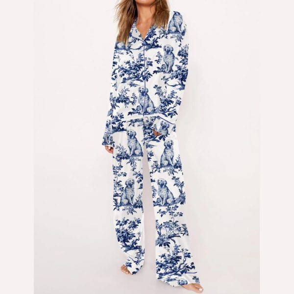 Chinoiserie Golden Retriever Silky Satin Pajama Set