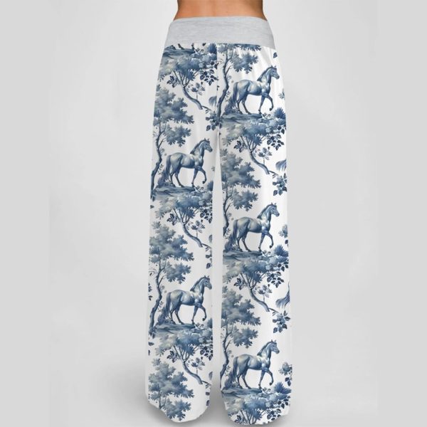 Chinoiserie Horse Toile Contrast Wide Leg Pants For Women