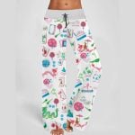 Chinoiserie Mahjong Contrast Wide Leg Pants For Women