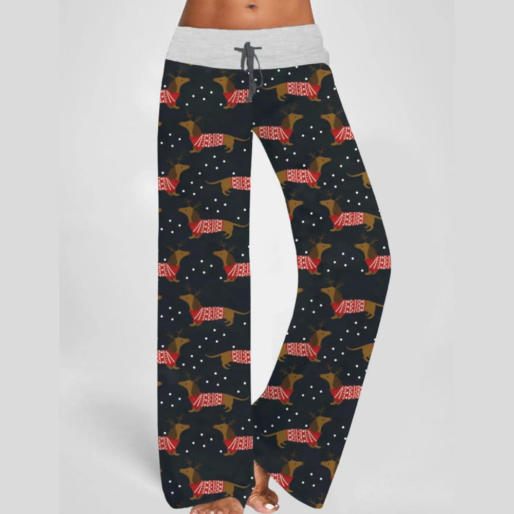 Christmas Dachshund Dog Contrast Wide Leg Pants For Women Christmas Dachshund Dog Contrast Wide Leg Pants For Women