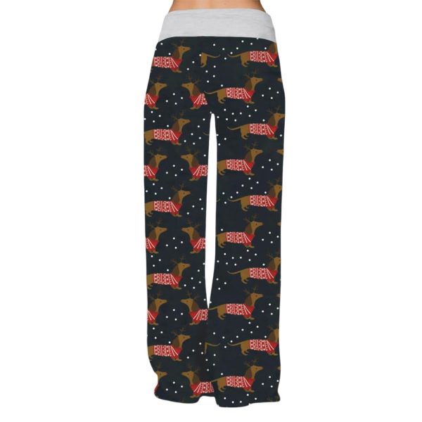 Christmas Dachshund Dog Contrast Wide Leg Pants For Women