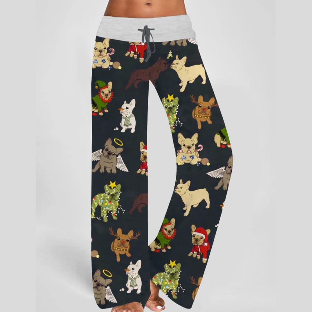 Christmas French Bulldog Contrast Wide Leg Pants For Women Christmas French Bulldog Contrast Wide Leg Pants For Women