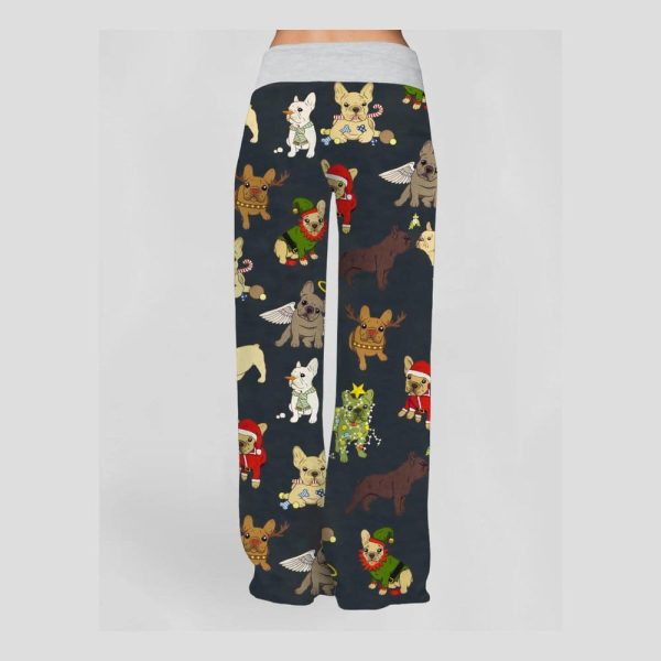 Christmas French Bulldog Contrast Wide Leg Pants For Women