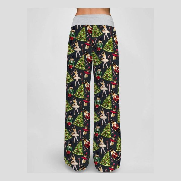 Christmas Nutcracker Ballet Contrast Wide Leg Pants For Women