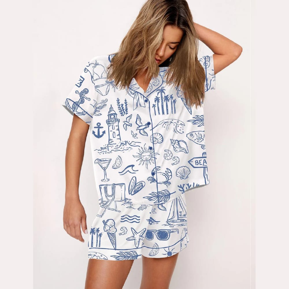Coastal Whimsical Style Summer Beach Pajama Set Coastal Whimsical Style Summer Beach Pajama Set